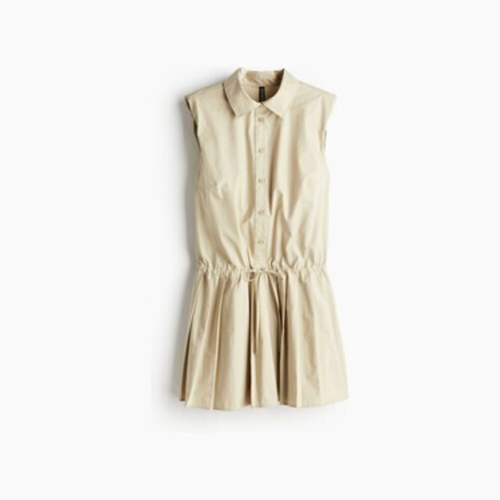 Shoulder-pad Dress with Pleated Skirt